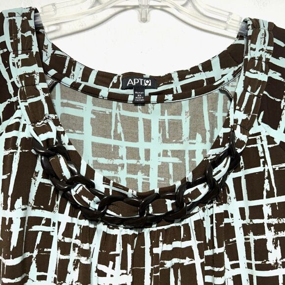 Apt. 9 Teal & Brown Career Blouse Top Short Sleeves Stretch Womens Plus sz 3X - Picture 2 of 6